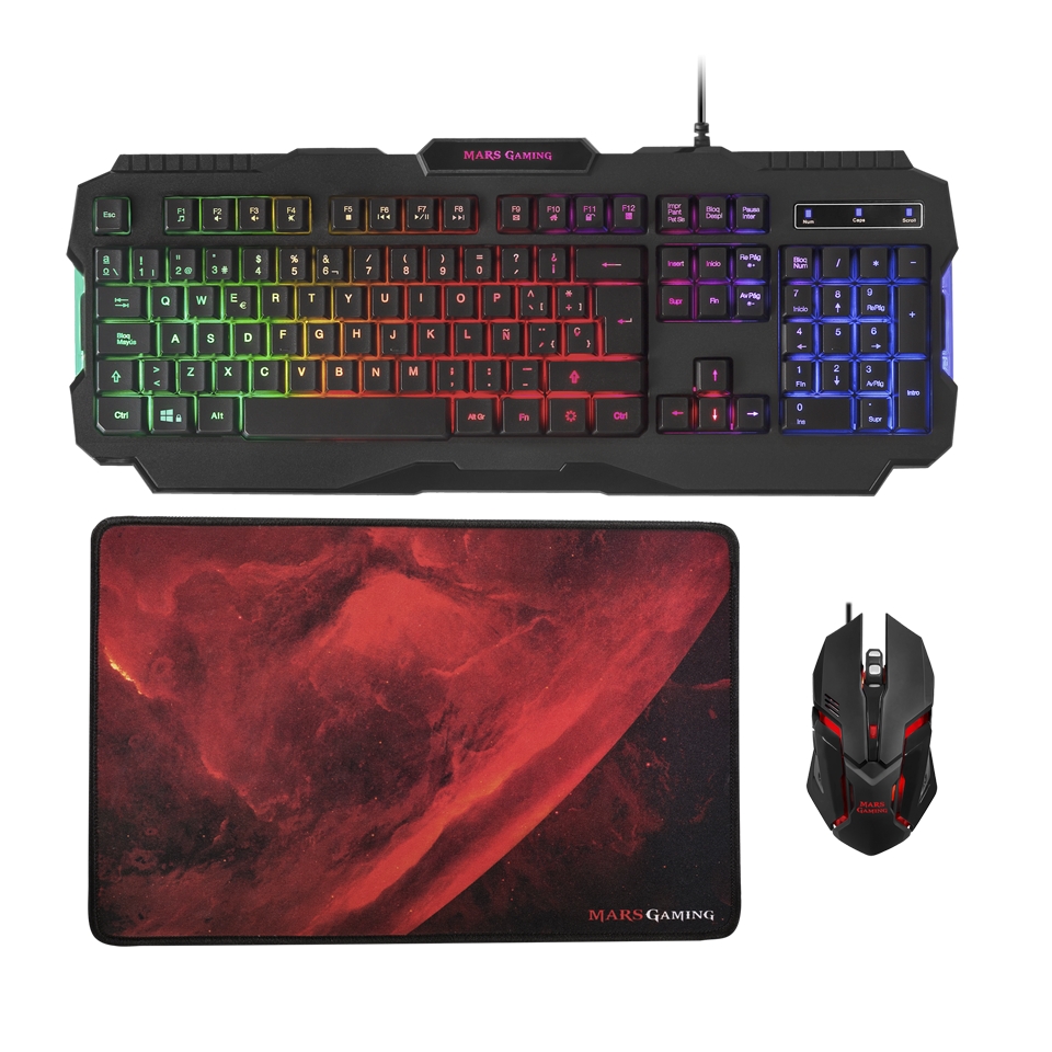 Pack Gaming Mars Gaming MCP118/ Teclado + Ratón Óptico + Alfombrilla